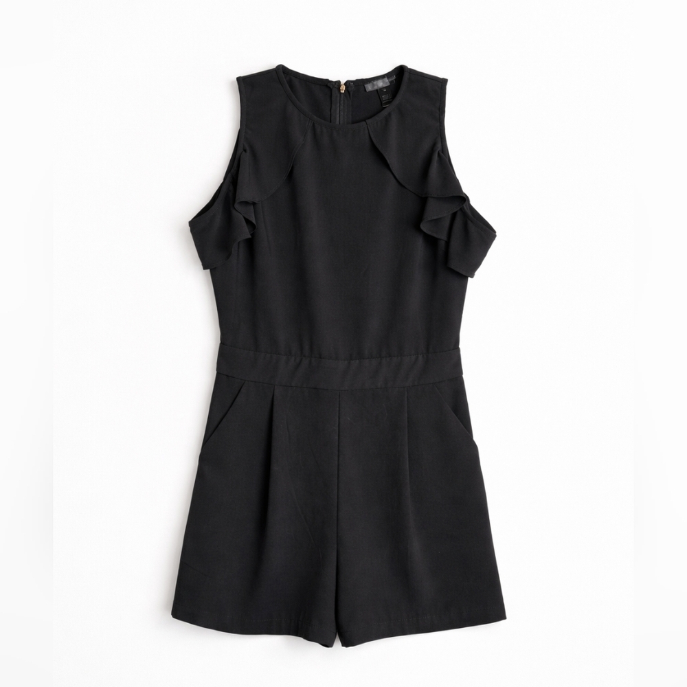 Aqua Black Cold Shoulder Romper Size S Ruffle Sleeve Dressy Jumpsuit